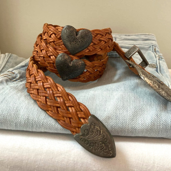 Another Line, Inc. Vintage Leather Braided Belt Adorned with Chrome Hearts - Picture 1 of 4